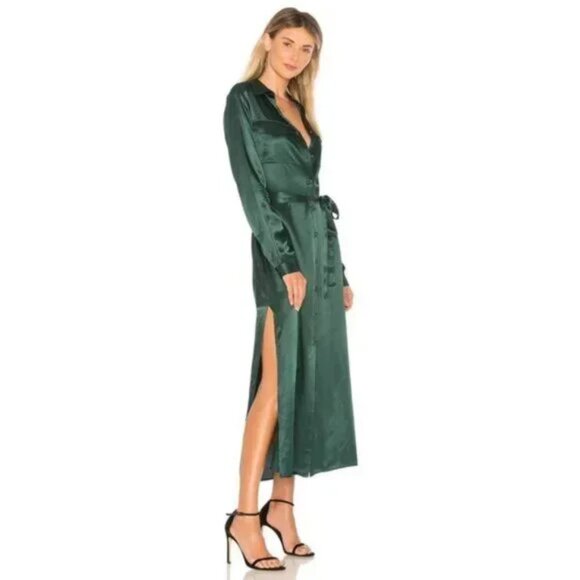 L'ACADEMIE The Long Sleeve Shirt Dress in Emerald - Picture 2 of 8
